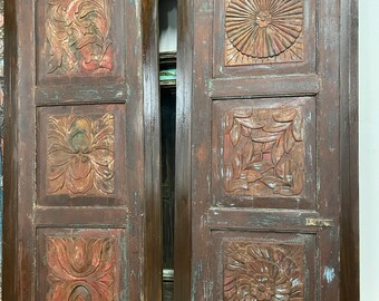 Rustic Sliding Barn Doors, Artistic Barn Doors, Chakra Carved Indian Rosewood Door Panel, Yoga Room, Studio Resort Design 84