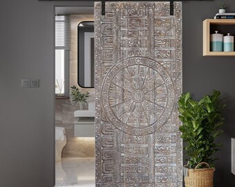Vintage Carved Door, Sun Temple Wall Art Sculpture, Statement Ceiling, Unique Bar Room Door, Door Headboard, Boho Indian-Inspired Décor 72