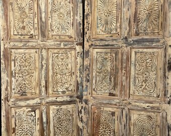 Hand-Carved Barn Door, Vintage Doors, Custom Size Interior Sliding or Hinged Door, Solid Wood Single Rustic Doors 80x36