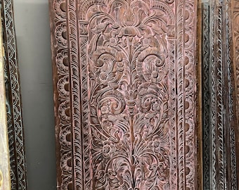 VINTAGE Wood Single Doors Wall Art Decor, Indian Wall Panel, ARTISTIC Hand-Carved Tree of Dreams Boho Eclectic Interior Barn Door  84