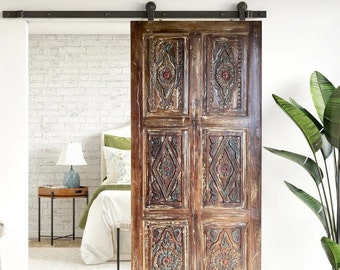 Vintage Roses Carved Door, Natures Harmony Reclaimed Wood Barn Doors, Bedroom Entrance Door, Rustic Modern Organic Floral Doors, 84x36