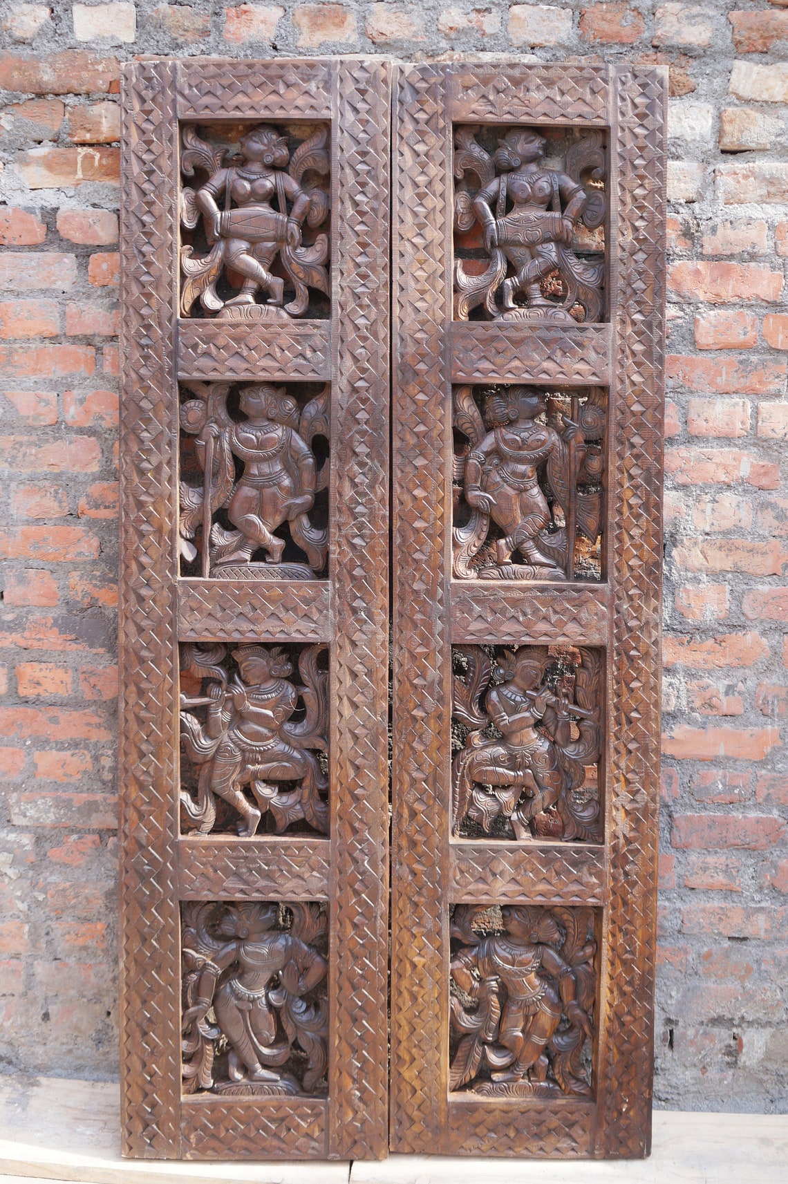 Vintage Yoga Doors Radha Krishna Wood Carved Wall Decor Etsy