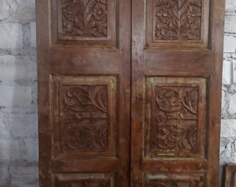 Pair Of Rustic Carved 6 Paneled Doors, Sliding Barn Door, Interior Door, Floral Carved Barndoor, Custom, Pantry Door Handcarved Doors 80x21