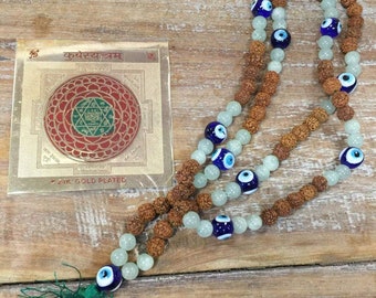 Prosperity Chakra Altar, Shree Yantra for Wealth , Jade Rudraksha wrist Mala