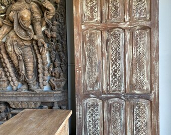 Vintage Handcarved Doors, Sliding Door, Eclectic Barn Door, Mediterranean style Rustic Carved Waves Brown White Door Panel, Farmhouse Door