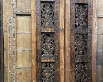 Pair Vintage Ganesha Sliding Barndoor, Carved Barn Door, Ganesh Temple, Indian Door, Yoga Unique Eclectic