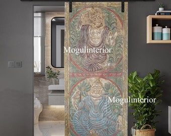 Custom Vintage Buddha Carved Door, Sliding Barn Door, Reclaimed Wood Wall Art, Hand Carved Bold, Eclectic, Organic, Mindful Art