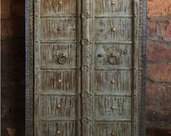 Vintage Rustic Door Panels, Barn Doors, Pair of Teak Doors, Brass Iron Metal Studs, Handmade Doors Panel, Rustic Interior Design