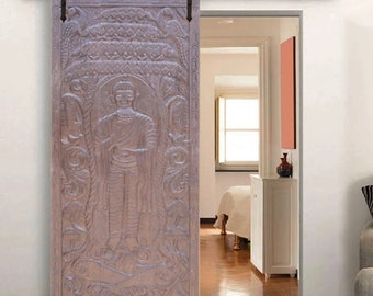 Budha Barndoor, Carved Statement Door, Standing Buddha Barn door, Abhaya Mudra, Accent Wall, Hanging Door, Unique Eclectic