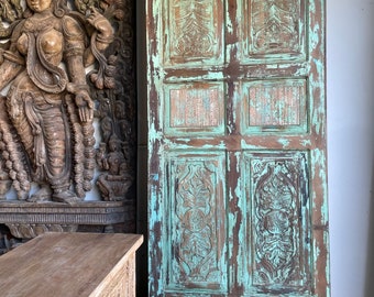 Vintage Indian Carved Door, Barn Door, Custom Door, Rustic Carved Door, Carved Barndoors, Hanging Door, Eclectic Artistic Decor 96x36