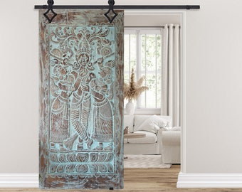 Blue Wash Krishna Sculpture, Krishna With Gopis Vintage Wood Indian Carving, Krishna Carved Wall Sculpture, Custom Barndoor, Temple Art, 83