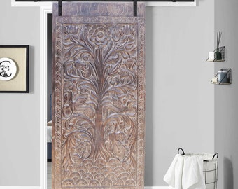 Tree of Dreams WALL Relief Panel, Reclaimed Vintage Wood Hand-Carved Floral Barn Door Interior Door,84X40
