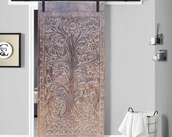 Tree of Dreams WALL Relief Panel, Reclaimed Vintage Wood Hand-Carved Floral Barn Door Interior Door,84X40