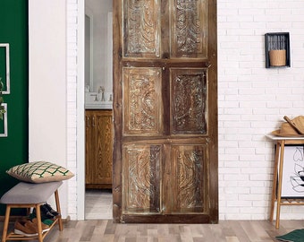 Indian Carved Barn Doors, Vintage Style Sliding Door Panel, Custom Size, Interior Doors, Hinged Doors, Artistic Floral Bedroom Doors 84x36