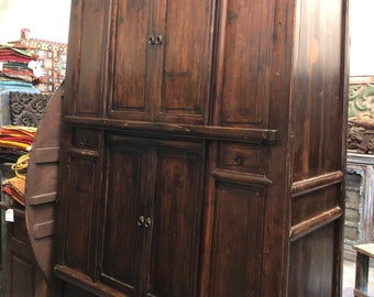 HUGE Rustic Armoire With Shelves, Old World Artisan Crafted Cabinet with Drawers, Kitchen Storage Armoire