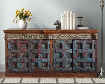 Antique Door Credenza, Dresser, Bathroom Vanity, Rustic Farmhouse Sideboard, Long Chest, Repurposed Old Door Cabinet, Statement Decor, 89