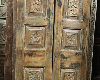 Pair Vintage Carved Barn Door, natural wood Hanging Door, Custom, Sliding Door, Bedroom, Hinged, CUSTOM Doors, Indian Unique Eclectic 80x30