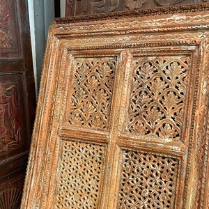 Ornate Vintage Jali Wall panel, Rustic Jharokha, Wall Decor, Indian Carved Accent Wall, Latticed Wood Carved Decor, Interior decor image 4