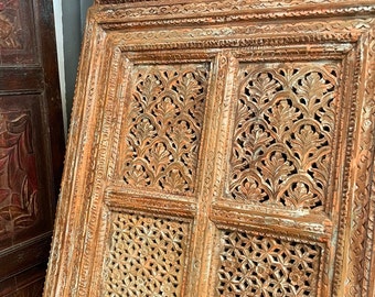 Rustic Carved Jali Window, Russet Vintage Wall Art, Window, Carved Indian Jharokha, Patio Decor, Rustic Tuscan Hues, Handcarved Interior