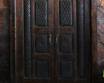 Elegant Haveli Antique Indian Doors With Frame, Rustic Dark Brown Doors, Garden Doors, Farmhouse Doors, Wine Cellar Doors 75x50