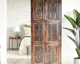 Vintage Roses Carved Door, Boho Bedroom Barndoor, Reclaimed Wood Barn Doors, Rustic Modern Organic Floral Doors, 84x36
