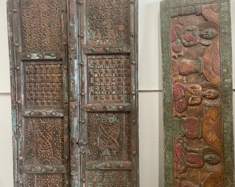 Antique Architecture Design Door, Rustic Barn Doors, Hidden Paths Maze Carved Doors, Indian Doors, Blue Brown Wood Tone Doors 80