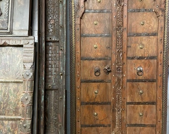 Antique Indian Door, Handcarved BARNDOOR, Distressed Rustic Teak Brass Iron Barn Doors, Original Patina Doors, Farmhouse Decor