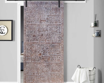 Artistic Barn Door Sculpture, Rustic Barndoor, India Bastar Tribal Carved Rustic Sliding Doors, Unique Eclectic BLACK FRIDAY