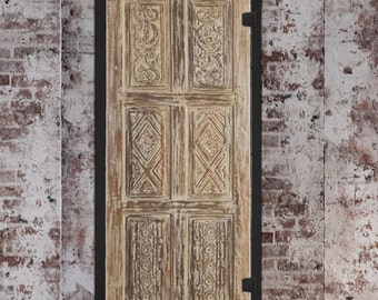 Natures Harmony 6 Paneled Doors, Sliding Barn Door, Whitewash, Interior Door, Carved Wood Barndoor, Custom, Closet, Cabinet, TV Doors, 80