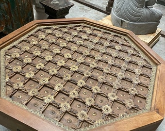 Ornate Indian Brass Rustic Chai Table, Carved Table, Accent table, Vintage Round Coffee Table, Unique coffee table, Farmhouse Style Interior