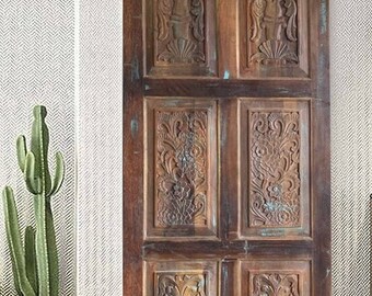 Custom Size Carved Door, Handcarved Barn door, Anglo Indian Door, Solid Wood Door, Paneled Door, Bohemian Eclectic Sliding Door 84x36