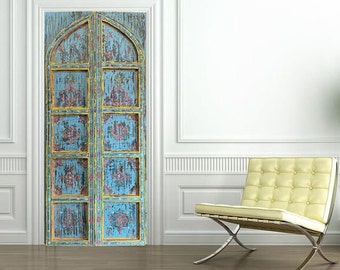 Antique Blue Doors, Artistic Door, Indian Door, Rustic Door, Haveli Doors, Teak, Statment Doors, Unique Eclectic 96x44