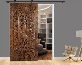 Artisan Elegance: Hand-Carved Floral Lattice Barn Doors for Interior Spaces - Double or Single Sliding Doors, Eclectic Natures Harmony Doors
