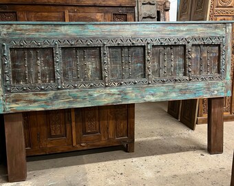 Bohemian Blue Door Headboard, Vintage Door Headboard, Rustic Statement Decor, Modern Farmhouse, Eclectic & Unique 90x54