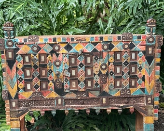 Antique Damchiya Console Table, Colorful Tribal Sideboard, Accent HALL Table, India Bohemian Gypsy Spice Chest, Altar Table