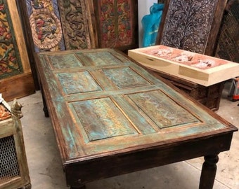 Custom made Tables, Rustic Blue CHAI TABLE, Vintage Distressed Handmade Accent Table, Old Door Coffee Table, Farmhouse Decor