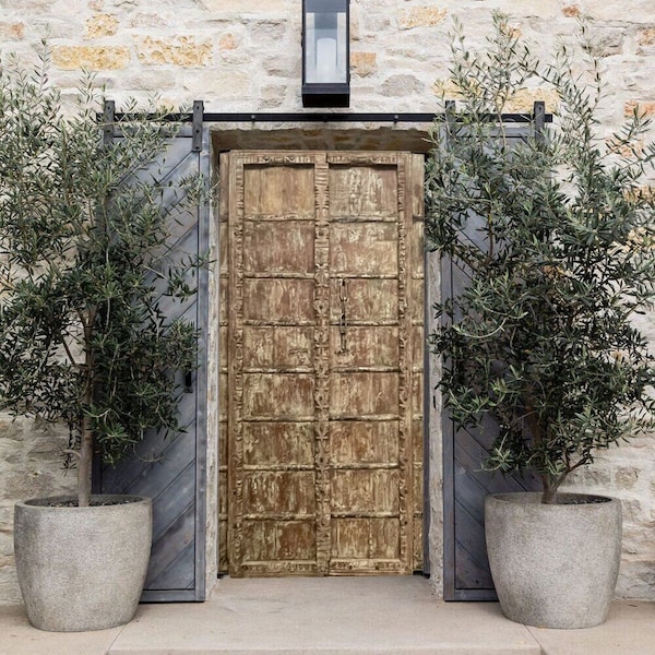 Pair Carved Antique Door from India, Garden Doors, Door headboard, Exterior Teak Barndoors, Rustic Barn Door, Farmhouse doors, 84x44