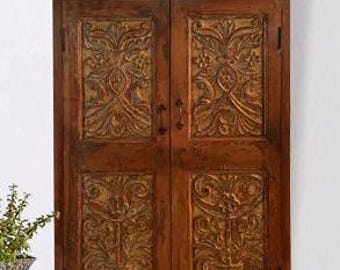 Antique Armoire Handcarved Cabinet, Furniture with a soul Floral carved Accent Cabinet, Vintage Indian Storage Cabinet, New House Gift, 55
