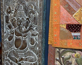 Rustic Ganesha Barn Door, INDIAN Wall Decor, Rustic Interior Custom Doors, Carved Barn Door Unique Eclectic BLACK FRIDAY