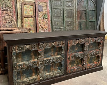 Indian Doors Rustic Bar Credenza, Farmhouse Cabinet Storage, Jaipur Sideboard, Kitchen Buffet, Media Chest, Unique Eclectic