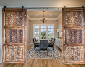 Poinciana Carved Door, Sliding Barn Door, Custom Door, Single, Double, Pocket Door, Studio, Unique Eclectic, Bedroom Door, 84x36