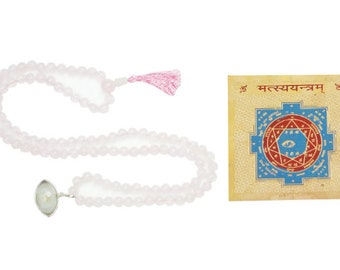 Prosperity ALTAR Rose Quartz Malabeads Prayer Beads Sacred Geometry Matsya Yantra AKA Vishnu