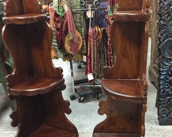 Pair Of Antique Corner Bookcase, Bookshelf Records storage, Unique Wood Bookshelves, Teak Bookcases Pair