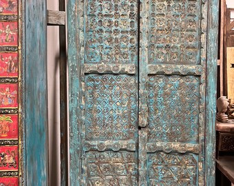 Antique Exterior Sliding Doors, Rustic, Boho, Farmhouse, Hand Carved Teak Doors, Double Barndoor, Vintage Doors, Mudroom, Eclectic 91x43