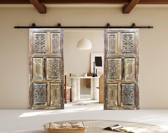 Hand-Carved Door, Natural Wood Carved Sliding Barn Doors, Bedroom Door, Closet Door, Study, Library, Boho Door Panel Room Divider 80x36