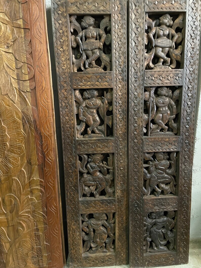Vintage Yoga Doors Radha Krishna Wood Carved Wall Decor Etsy