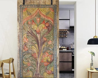 Boho Style Tree of Life, Custom Sliding Barn Door, Vintage HandCarved Wood Barn Door, Kalpavriksha India Artistic Door, Eclectic, 83x36