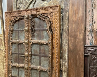 Antique Terrace Window, Unique Traditional Carved Wooden Door, Carved Indian Jharokha, Rustic Hand Carved Window Architectural Decor 51x25