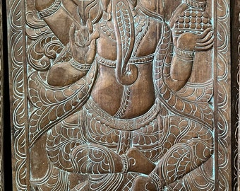 Ganesha Carved Wall Art Decor, Custom Temple Doors, Indian Door, Vintage Carved Wood Door, Ganesh Sculpture, Eclectic, Organic, Mindful Art