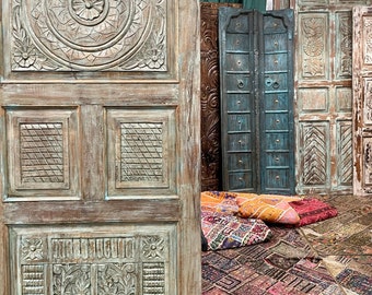 Vintage Carved Barn Door, Distressed door, Artistic, Rustic, Sliding Door, Unique Eclectic, 80x36